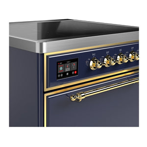 ILVE Majestic III 30-Inch Induction Range with 4 Induction Elements, 4 cu. ft. Oven, Mightnight Blue with Brass Trim, Solid Door, UMIB30QNR3MBG