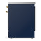 ILVE Majestic III 30-Inch Induction Range with 4 Induction Elements, 4 cu. ft. Oven, Mightnight Blue with Brass Trim, Solid Door, UMIB30QNR3MBG