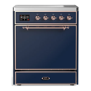 ILVE Majestic III 30-Inch Induction Range with 4 Induction Elements, 4 cu. ft. Oven, Mightnight Blue with Copper Trim, Solid Door, UMIB30QNR3MBP