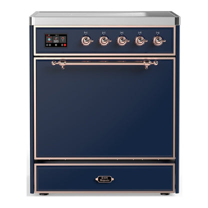 ILVE Majestic III 30-Inch Induction Range with 4 Induction Elements, 4 cu. ft. Oven, Mightnight Blue with Copper Trim, Solid Door, UMIB30QNR3MBP