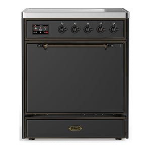 ILVE Majestic III 30-Inch Induction Range with 4 Induction Elements, 4 cu. ft. Oven, Matte Graphite with Burnished Trim, Solid Door, UMIB30QNR3MGB