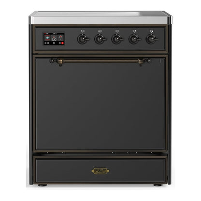 ILVE Majestic III 30-Inch Induction Range with 4 Induction Elements, 4 cu. ft. Oven, Matte Graphite with Burnished Trim, Solid Door, UMIB30QNR3MGB
