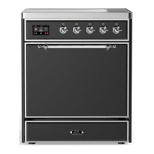 ILVE Majestic III 30-Inch Induction Range with 4 Induction Elements, 4 cu. ft. Oven, Matte Graphite with Chrome Trim, Solid Door, UMIB30QNR3MGC