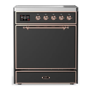 ILVE Majestic III 30-Inch Induction Range with 4 Induction Elements, 4 cu. ft. Oven, Matte Graphite with Copper Trim, Solid Door, UMIB30QNR3MGP