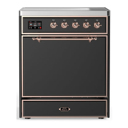 ILVE Majestic III 30-Inch Induction Range with 4 Induction Elements, 4 cu. ft. Oven, Matte Graphite with Copper Trim, Solid Door, UMIB30QNR3MGP