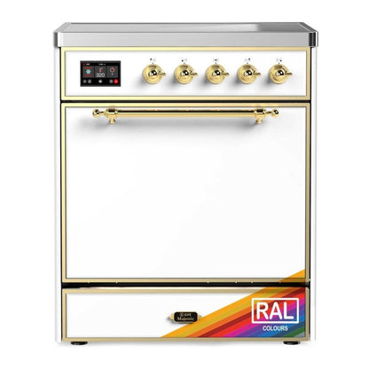 ILVE Majestic III 30-Inch Induction Range with 4 Induction Elements, 4 cu. ft. Oven, RAL with Brass Trim, Solid Door, UMIB30QNR3RAG
