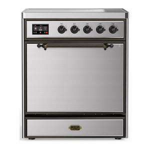 ILVE Majestic III 30-Inch Induction Range with 4 Induction Elements, 4 cu. ft. Oven, Stainless Steel with Burnished Trim, Solid Door, UMIB30QNR3SSB