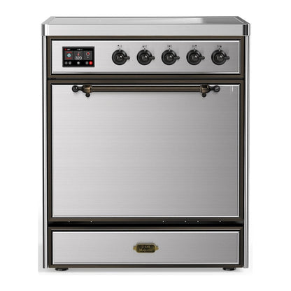 ILVE Majestic III 30-Inch Induction Range with 4 Induction Elements, 4 cu. ft. Oven, Stainless Steel with Burnished Trim, Solid Door, UMIB30QNR3SSB