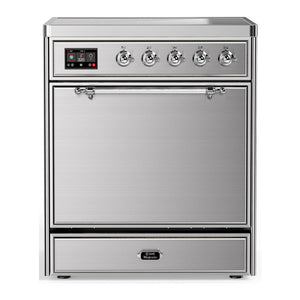 ILVE Majestic III 30-Inch Induction Range with 4 Induction Elements, 4 cu. ft. Oven, Stainless Steel with Chrome Trim, Solid Door, UMIB30QNR3SSC