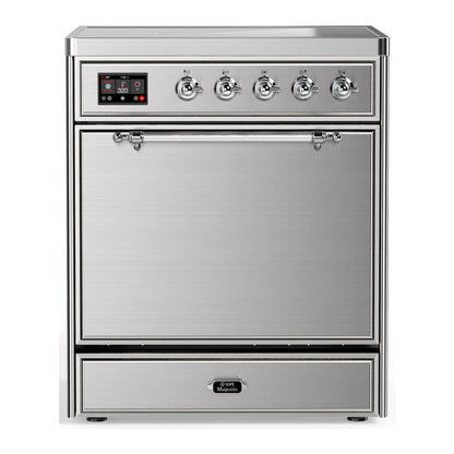 ILVE Majestic III 30-Inch Induction Range with 4 Induction Elements, 4 cu. ft. Oven, Stainless Steel with Chrome Trim, Solid Door, UMIB30QNR3SSC