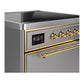 ILVE Majestic III 30-Inch Induction Range with 4 Induction Elements, 4 cu. ft. Oven, Stainless Steel with Brass Trim, Solid Door, UMIB30QNR3SSG