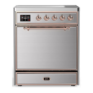 ILVE Majestic III 30-Inch Induction Range with 4 Induction Elements, 4 cu. ft. Oven, Stainless Steel with Copper Trim, Solid Door, UMIB30QNR3SSP