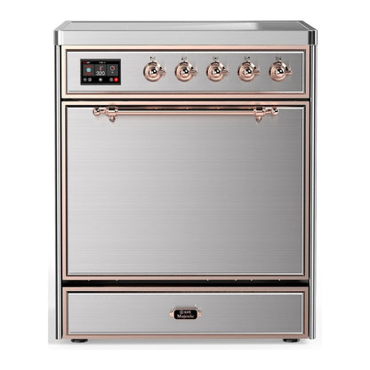 ILVE Majestic III 30-Inch Induction Range with 4 Induction Elements, 4 cu. ft. Oven, Stainless Steel with Copper Trim, Solid Door, UMIB30QNR3SSP
