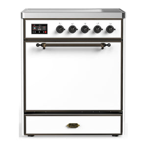 ILVE Majestic III 30-Inch Induction Range with 4 Induction Elements, 4 cu. ft. Oven, White with Burnished Trim, Solid Door, UMIB30QNR3WHB