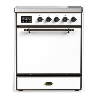 ILVE Majestic III 30-Inch Induction Range with 4 Induction Elements, 4 cu. ft. Oven, White with Burnished Trim, Solid Door, UMIB30QNR3WHB