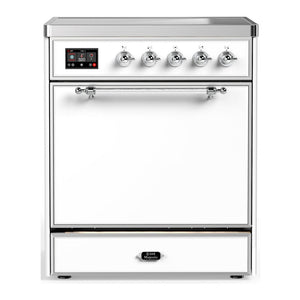 ILVE Majestic III 30-Inch Induction Range with 4 Induction Elements, 4 cu. ft. Oven, White with Chrome Trim, Solid Door, UMIB30QNR3WHC