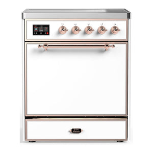 ILVE Majestic III 30-Inch Induction Range with 4 Induction Elements, 4 cu. ft. Oven, White with Copper Trim, Solid Door, UMIB30QNR3WHP