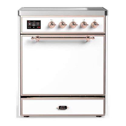 ILVE Majestic III 30-Inch Induction Range with 4 Induction Elements, 4 cu. ft. Oven, White with Copper Trim, Solid Door, UMIB30QNR3WHP
