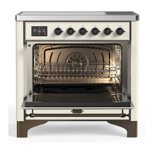 ILVE Majestic III 36-Inch Induction Range with 6 Induction Elements, 3.5 cu. ft. Oven, Antique White with Burnished Trim, Triple Glass Door, UMIB36NR3AWB