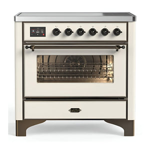 ILVE Majestic III 36-Inch Induction Range with 6 Induction Elements, 3.5 cu. ft. Oven, Antique White with Burnished Trim, Triple Glass Door, UMIB36NR3AWB