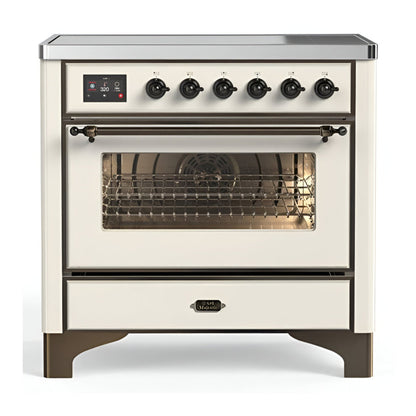 ILVE Majestic III 36-Inch Induction Range with 6 Induction Elements, 3.5 cu. ft. Oven, Antique White with Burnished Trim, Triple Glass Door, UMIB36NR3AWB