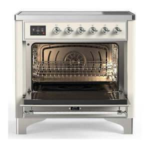 ILVE Majestic III 36-Inch Induction Range with 6 Induction Elements, 3.5 cu. ft. Oven, Antique White with Chrome Trim, Triple Glass Door, UMIB36NR3AWC