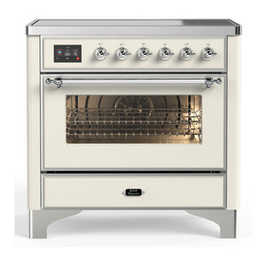 ILVE Majestic III 36-Inch Induction Range with 6 Induction Elements, 3.5 cu. ft. Oven, Antique White with Chrome Trim, Triple Glass Door, UMIB36NR3AWC
