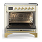 ILVE Majestic III 36-Inch Induction Range with 6 Induction Elements, 3.5 cu. ft. Oven, Antique White with Brass Trim, Triple Glass Door, UMIB36NR3AWG