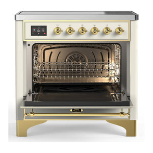 ILVE Majestic III 36-Inch Induction Range with 6 Induction Elements, 3.5 cu. ft. Oven, Antique White with Brass Trim, Triple Glass Door, UMIB36NR3AWG