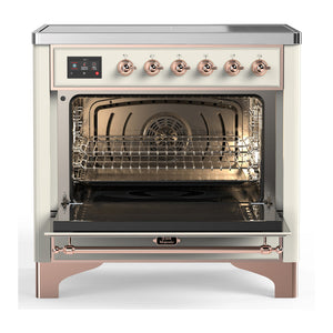 ILVE Majestic III 36-Inch Induction Range with 6 Induction Elements, 3.5 cu. ft. Oven, Antique White with Copper Trim, Triple Glass Door, UMIB36NR3AWP