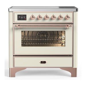 ILVE Majestic III 36-Inch Induction Range with 6 Induction Elements, 3.5 cu. ft. Oven, Antique White with Copper Trim, Triple Glass Door, UMIB36NR3AWP