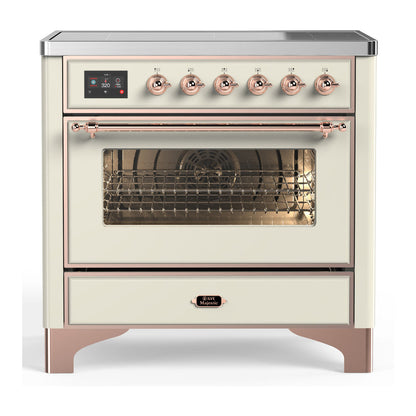 ILVE Majestic III 36-Inch Induction Range with 6 Induction Elements, 3.5 cu. ft. Oven, Antique White with Copper Trim, Triple Glass Door, UMIB36NR3AWP
