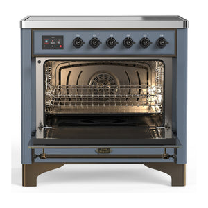 ILVE Majestic III 36-Inch Induction Range with 6 Induction Elements, 3.5 cu. ft. Oven, Blue Grey with Burnished Trim, Triple Glass Door, UMIB36NR3BGB