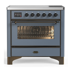ILVE Majestic III 36-Inch Induction Range with 6 Induction Elements, 3.5 cu. ft. Oven, Blue Grey with Burnished Trim, Triple Glass Door, UMIB36NR3BGB