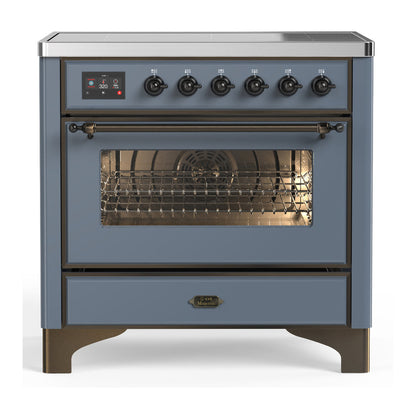 ILVE Majestic III 36-Inch Induction Range with 6 Induction Elements, 3.5 cu. ft. Oven, Blue Grey with Burnished Trim, Triple Glass Door, UMIB36NR3BGB
