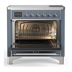 ILVE Majestic III 36-Inch Induction Range with 6 Induction Elements, 3.5 cu. ft. Oven, Blue Grey with Chrome Trim, Triple Glass Door, UMIB36NR3BGC