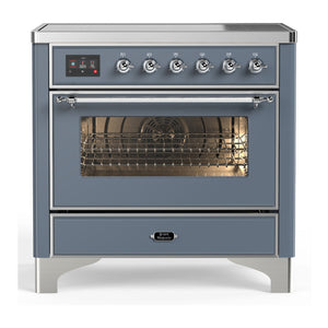 ILVE Majestic III 36-Inch Induction Range with 6 Induction Elements, 3.5 cu. ft. Oven, Blue Grey with Chrome Trim, Triple Glass Door, UMIB36NR3BGC