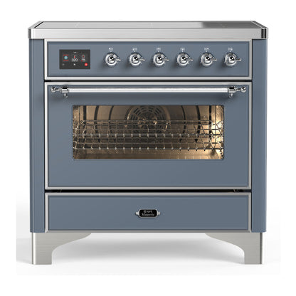 ILVE Majestic III 36-Inch Induction Range with 6 Induction Elements, 3.5 cu. ft. Oven, Blue Grey with Chrome Trim, Triple Glass Door, UMIB36NR3BGC