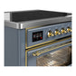 ILVE Majestic III 36-Inch Induction Range with 6 Induction Elements, 3.5 cu. ft. Oven, Blue Grey with Brass Trim, Triple Glass Door, UMIB36NR3BGG