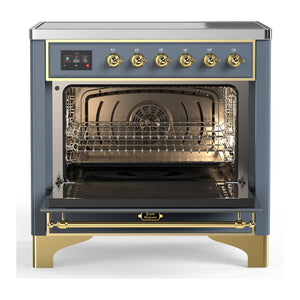 ILVE Majestic III 36-Inch Induction Range with 6 Induction Elements, 3.5 cu. ft. Oven, Blue Grey with Brass Trim, Triple Glass Door, UMIB36NR3BGG