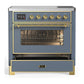 ILVE Majestic III 36-Inch Induction Range with 6 Induction Elements, 3.5 cu. ft. Oven, Blue Grey with Brass Trim, Triple Glass Door, UMIB36NR3BGG