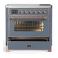 ILVE Majestic III 36-Inch Induction Range with 6 Induction Elements, 3.5 cu. ft. Oven, Blue Grey with Copper Trim, Triple Glass Door, UMIB36NR3BGP