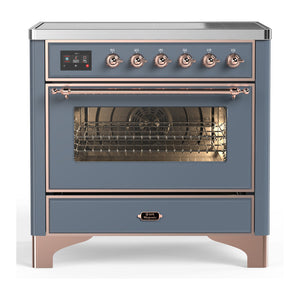 ILVE Majestic III 36-Inch Induction Range with 6 Induction Elements, 3.5 cu. ft. Oven, Blue Grey with Copper Trim, Triple Glass Door, UMIB36NR3BGP