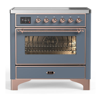ILVE Majestic III 36-Inch Induction Range with 6 Induction Elements, 3.5 cu. ft. Oven, Blue Grey with Copper Trim, Triple Glass Door, UMIB36NR3BGP