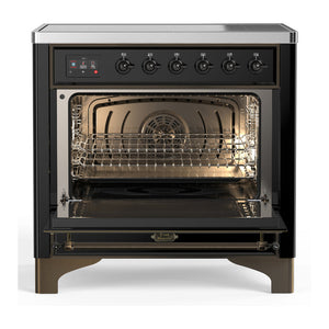 ILVE Majestic III 36-Inch Induction Range with 6 Induction Elements, 3.5 cu. ft. Oven, Glossy Black with Burnished Trim, Triple Glass Door, UMIB36NR3BKB