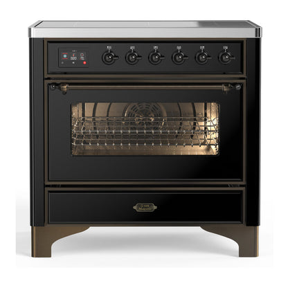ILVE Majestic III 36-Inch Induction Range with 6 Induction Elements, 3.5 cu. ft. Oven, Glossy Black with Burnished Trim, Triple Glass Door, UMIB36NR3BKB