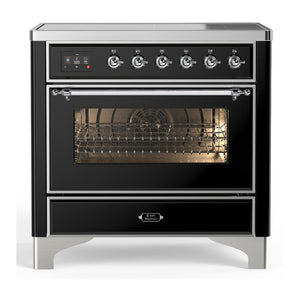 ILVE Majestic III 36-Inch Induction Range with 6 Induction Elements, 3.5 cu. ft. Oven, Glossy Black with Chrome Trim, Triple Glass Door, UMIB36NR3BKC