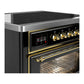 ILVE Majestic III 36-Inch Induction Range with 6 Induction Elements, 3.5 cu. ft. Oven, Glossy Black with Brass Trim, Triple Glass Door, UMIB36NR3BKG