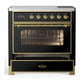 ILVE Majestic III 36-Inch Induction Range with 6 Induction Elements, 3.5 cu. ft. Oven, Glossy Black with Brass Trim, Triple Glass Door, UMIB36NR3BKG