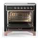 ILVE Majestic III 36-Inch Induction Range with 6 Induction Elements, 3.5 cu. ft. Oven, Glossy Black with Copper Trim, Triple Glass Door, UMIB36NR3BKP